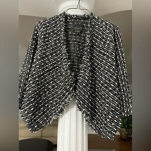 Mcginn  black and white wool tweed fringe knitted Drape Collar blazer Jacket. M